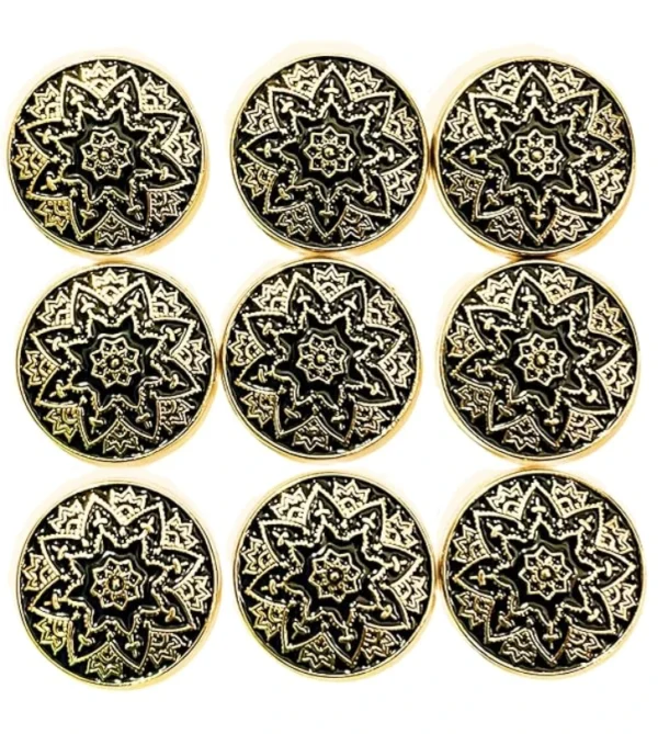Beautiful Unique Meenakari Design Black and Golden Colour Metal Button For Coat | Suit | Sherwani | Nehru Jacket | Kurti And For All Types of Dress and Clothes ( Set of 13 Buttons- 7 Big & 6 Small Buttons )