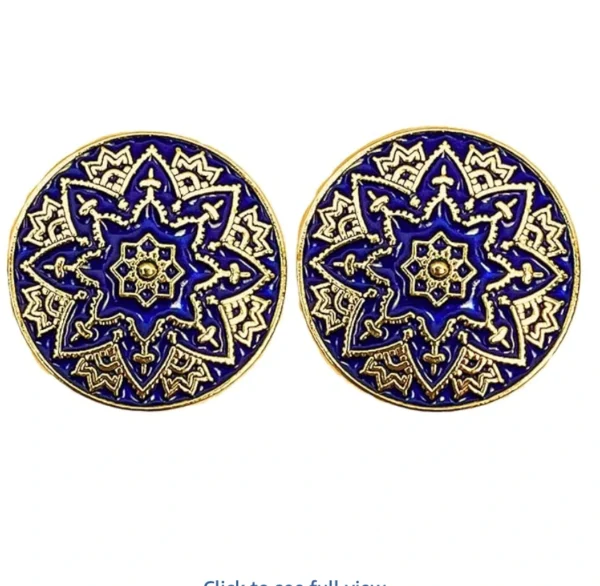 Meenakari Design Beautiful Metal Button Blue and Golden Colour for Stylish Look Coat | Suit | Sherwani | Nehru Jacket | Kurti and All Types of Clothes for Men and Women ( Set of 13 Buttons - 7 Big & 6 Small Buttons)