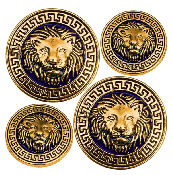 Antique Lion Face Unique Eye Catchy Design Blue and Golden Round Shank Metal Button for Coat, Suit, Blazer, Sherwani, Nehru Jacket and for all Types of Clothes | Set of 12 Buttons- 6 Big ( Size 21.5 mm ) & 6 Small ( Size 16 mm ) Buttons