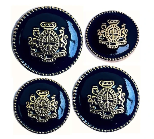 King’s Choice Royal Crest Crown Taj Designer Round Shank Metal Button Black and Golden Colour for Coat, Suit, Blazer, Sherwani, Nehru Jacket and for all Types of Clothes | Set of 13 Buttons- 7 Big ( Size 21.5 mm ) & 6 Small ( Size 16 mm ) Buttons