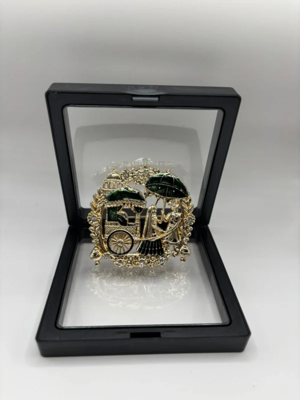 Royal Rajasthani Wedding Couple Brooch with Green Enamel & Crystal Detailing