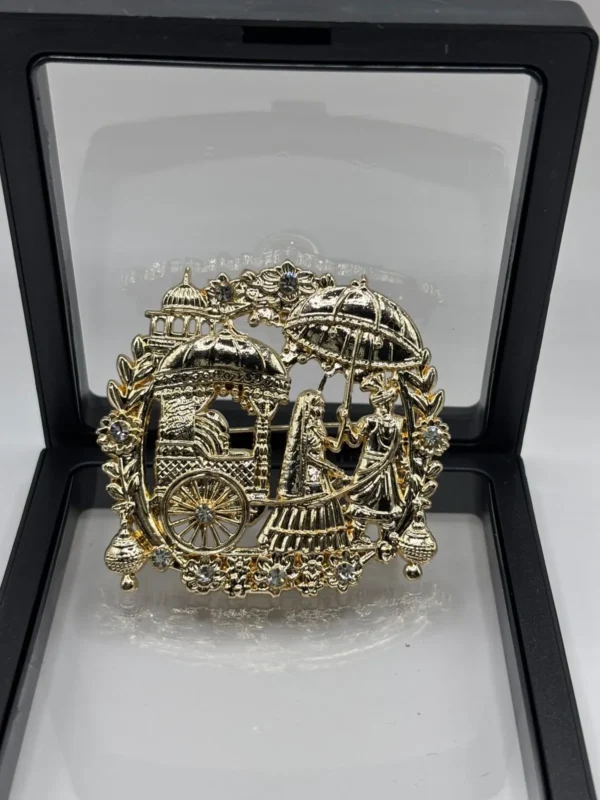 Dulheo Royal Wedding Dulha Brooch – Antique Gold Finish Bride & Groom Sherwani Brooch