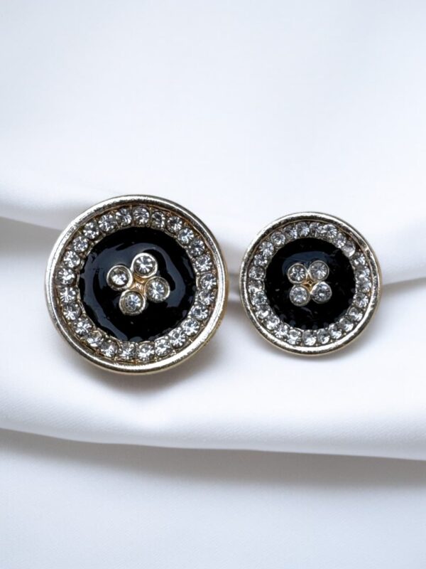 Black Enamel Crystal Studded Metal Button – Luxury Designer Button for Blazers, Dresses & Ethnic Wear