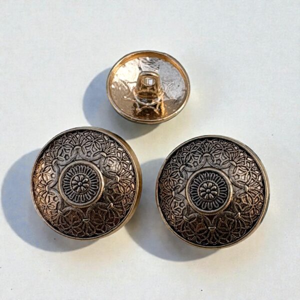 Antique Floral Medallion Metal Shank Button – Ornate Engraved Round Design