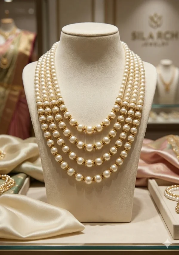 Classic Five-Layered White Pearl Groom Mala