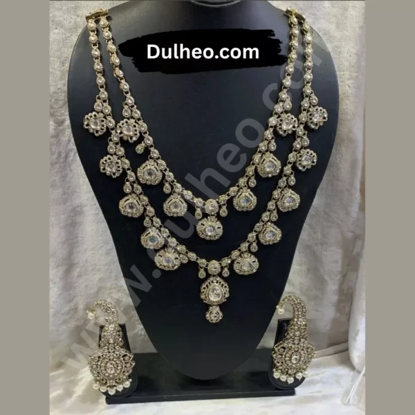 Elegant Multi-Layer Kundan Necklace Set with Clear White Stones (NS1717WT)