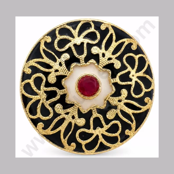The Velvet Noir Ruby: Artisan Black, White, & Gold Filigree Buttons for Grooms 👑