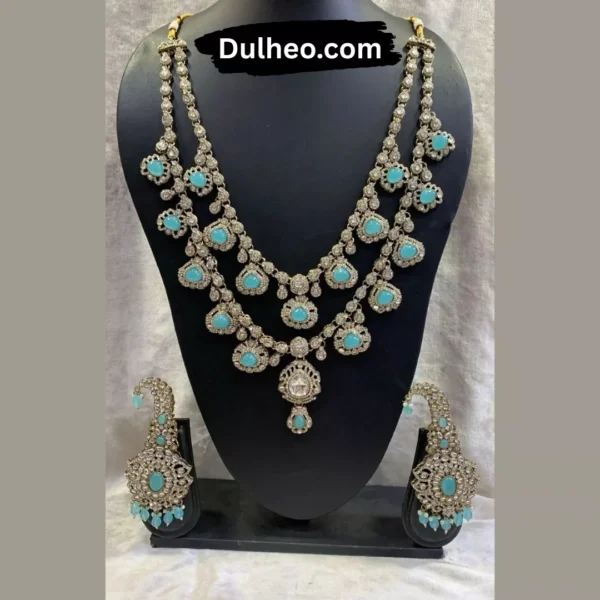 Exquisite Multi-Layer Kundan Necklace Set with Turquoise Accents (NS1717FRZ)