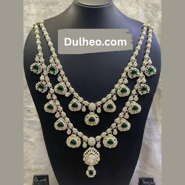 Elegant Multi-Layer Kundan Necklace Set with Emerald Green Stones (NS1717L GR)